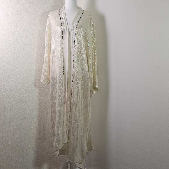 Forte Forte Unique Long Metallic Duster Kimono Cardigan Coat Made in Italy Silk - Picture 1 of 13